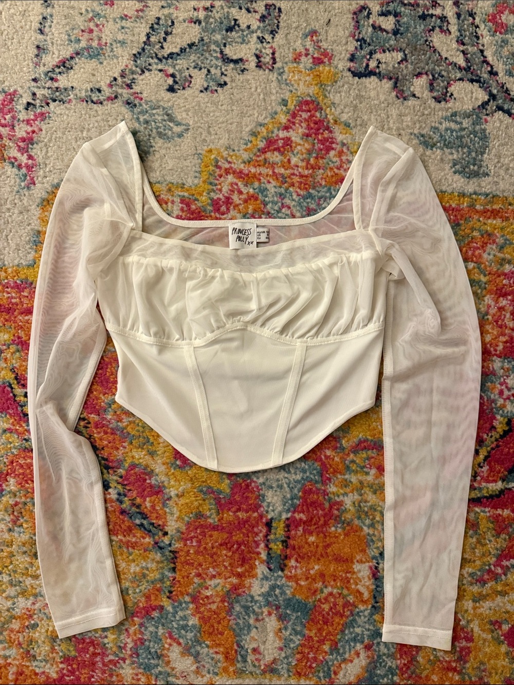 Princess Polly White Mesh Corset Long-Sleeve Top